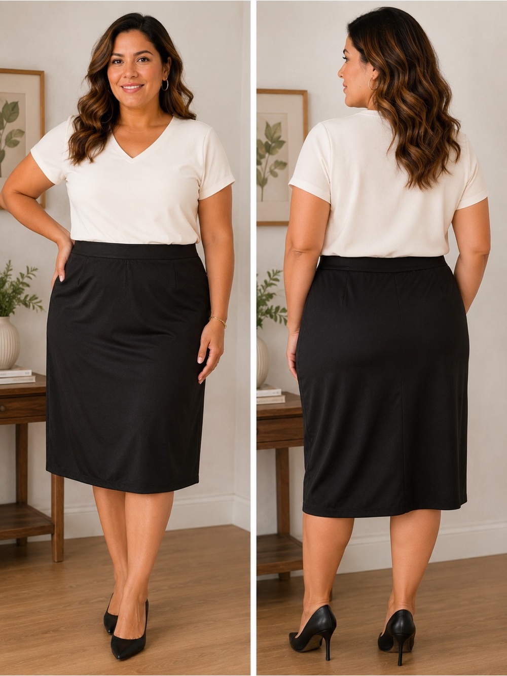 Classic Black Knee-Length Women's‎ Skirt - Comfortable Everyday Style